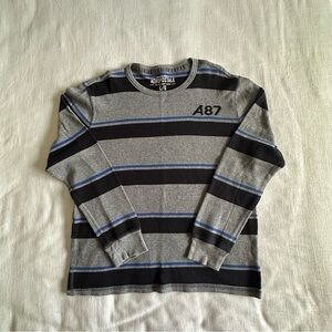Aeropostale Shirt Mens L Striped Crewneck Pullover Gray Black Blue A87 Preppy